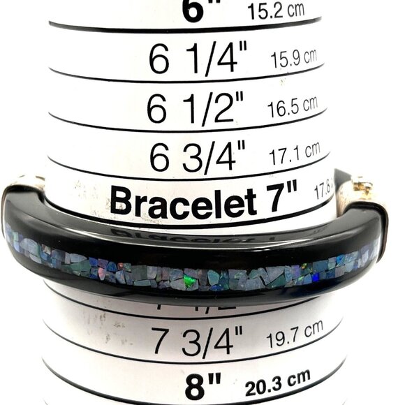Jay King Black Onyx Agate & Micro Opal Mosaic Inlay Sterling Bangle Bracelet - Picture 9 of 9